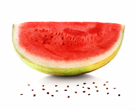 Slices of delicious ripe watermelon on white background