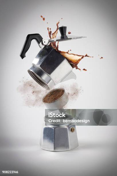 Espresso Machine Exploding Caffè Moka Explosion Stock Photo - Download Image Now - Coffee - Drink ...