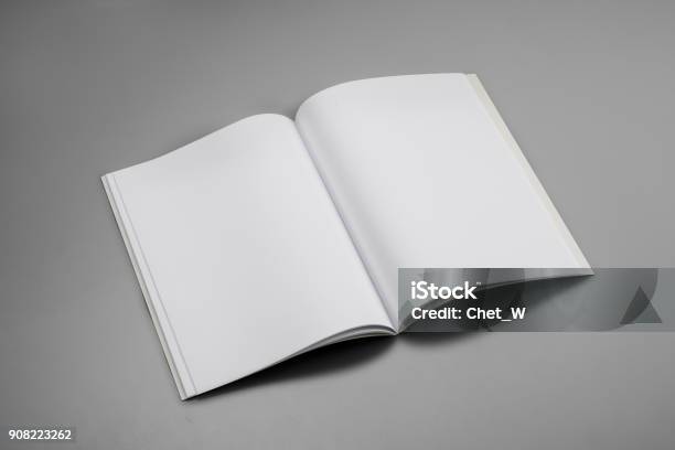 Mockup Magazines Book Or Catalog On Gray Table Background Stock Photo - Download Image Now