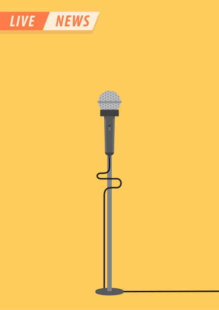 Live news. Microphone in flat style. News illustration. News on TV and radio. Interview. Vector illustration design. Live news. Microphone in flat style. News illustration. News on TV and radio. Interview. Vector illustration design. interview event clipart stock illustrations
