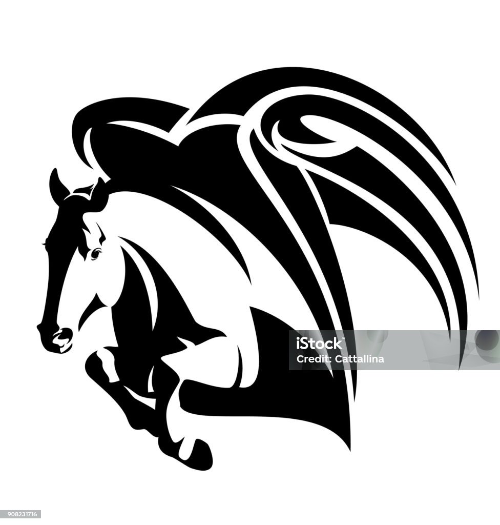 jumping pegasus horse black vector design jumping pegasus - winged horse black and white vector design Animal stock vector
