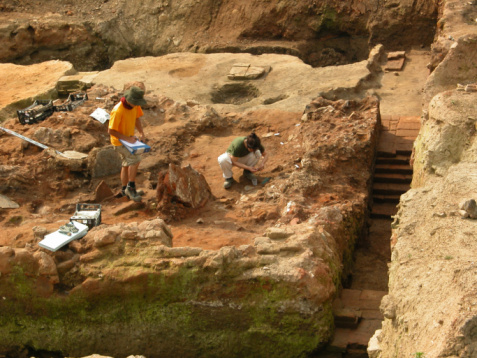 Yunatsite, Bulgaria - August, 02 2022: Archaeologists are working at Tell Yunatsite dig site.