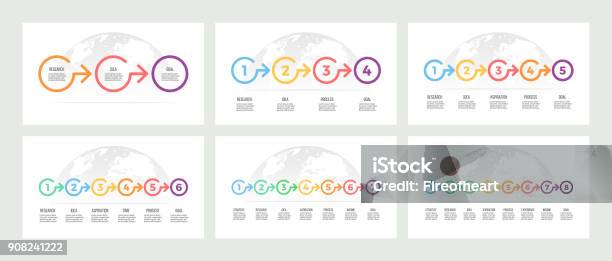 Business Infographics Timeline With 3 4 5 6 7 8 Steps Options Vector Template Stock Illustration - Download Image Now