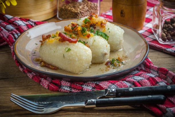 istock Potato dumplings stuffed with minced meat. 908244458