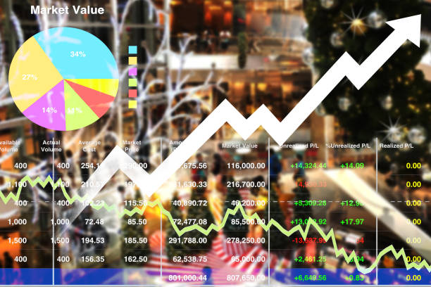 istock Christmas shopping data analysis report background with statistic index and graph in stock market big data. 908245390