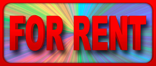 istock Stock Illustration - Bold Text FOR RENT, 3D Illustration, Rainbow Colored Background. 908247624