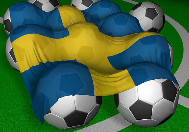 istock 3D-rendering Sweden flag and soccer-balls 90825004