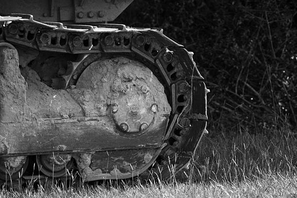 istock Bulldozer Tread in Black an White 90825032