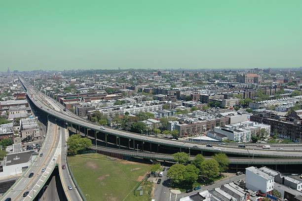 Greener World An aerial shot of a very green, sprawling, Brooklyn, Bay Ridge neighborhood in New York City, NY BQE stock pictures, royalty-free photos & images