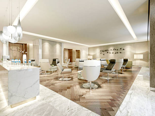 istock 3d render of luxury hotel lobby and bar 908252638