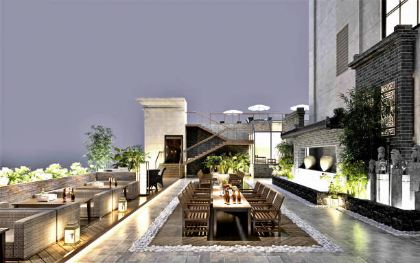 3d render of restaurant terrace