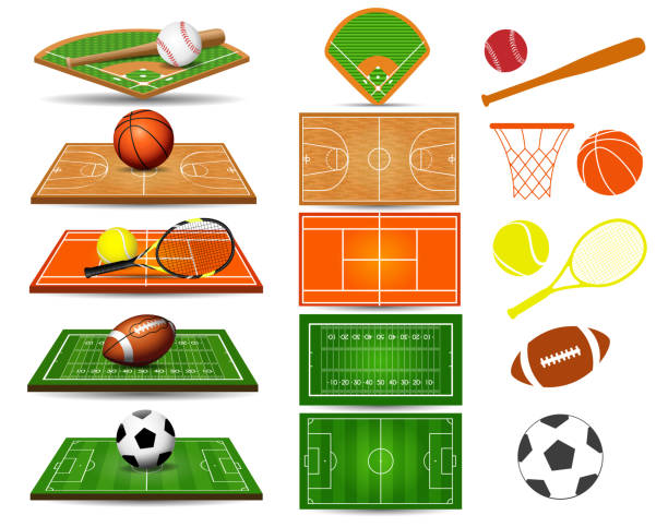 boiska sportowe, piłki i elementy konstrukcyjne - tennis ball american football football stock illustrations