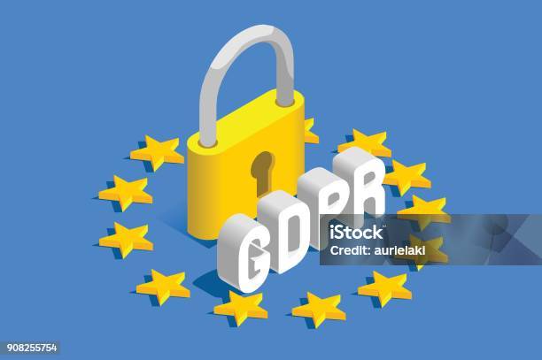 Gdpr Eu Flag Vector Banner Stock Illustration - Download Image Now - Encryption, Isometric Projection, European Union Flag