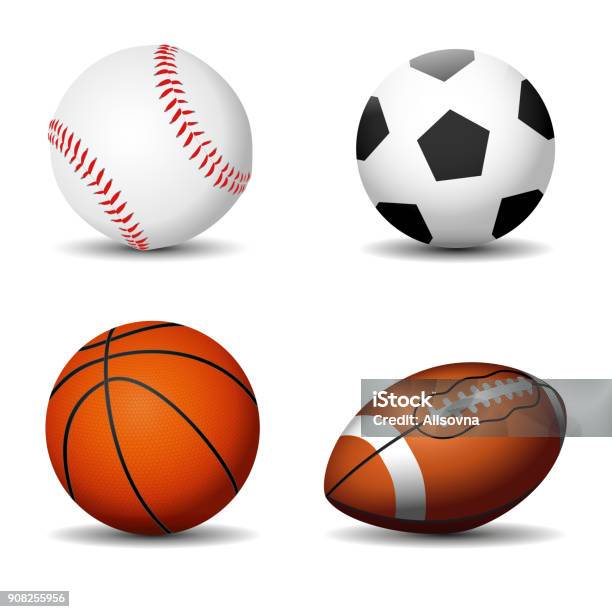 Sport Balls Silhouettes Isolated Stock Illustration - Download Image Now - Soccer Ball, Baseball - Sport, Rugby Ball