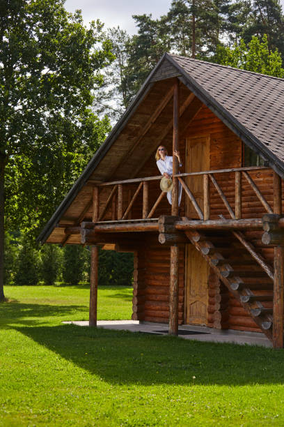 young woman resting in countyside house