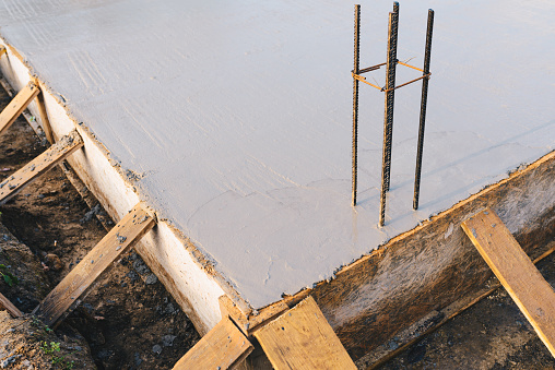concrete slab with steel reinforcement bars