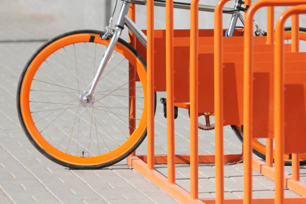 Orange bicycle stands on the orange bicycle park
