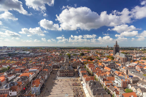 istock Delft, Netherlands - September 23 2017: City view from above 908268400