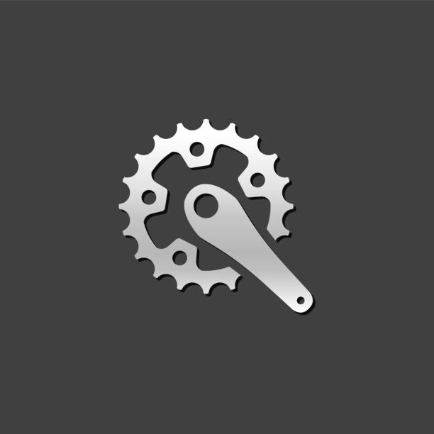 Metallic Icon - Bicycle crank set Bicycle crank set icon in metallic grey color style. Bicycle cycling rotor cycle racing stock illustrations