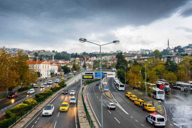 Izmir, Turkey - December 04, 2017 : Cars are traveling in traffic and use Konak Tunnel in Izmir. Izmir is populer tourist attraction in Turkey.