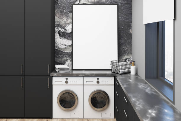 istock Black marble washroom, poster 908276132