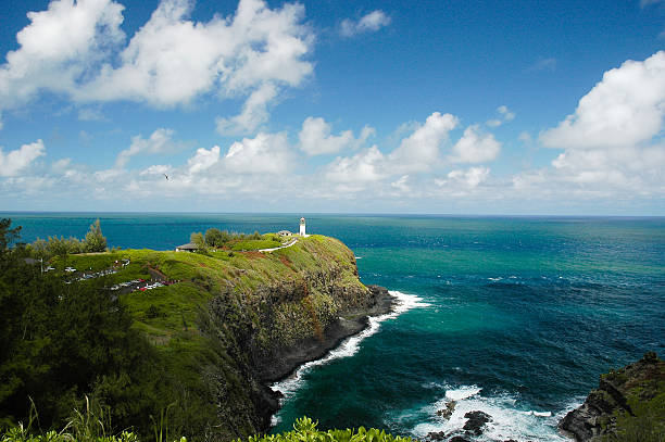 Photo of a Kilauea lighthouse and Pacific Ocean stock photo