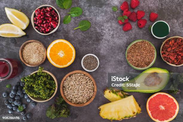 Super Food Still Life Clean Eating Concept Stock Photo - Download Image Now - Antioxidant, Healthy Eating, Healthy Lifestyle