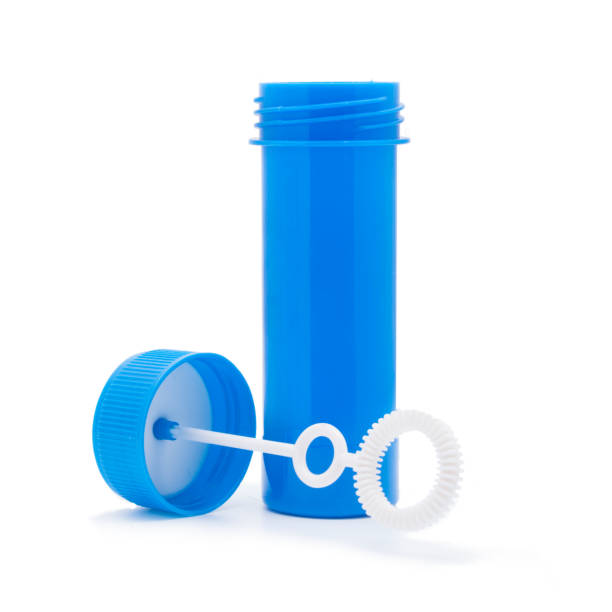 Plastic bottle of soap bubbles isolated on white background