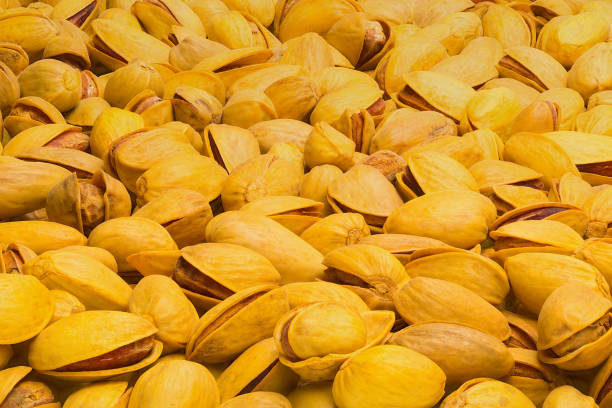 Pistachios are yellow fried with turmeric