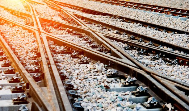 istock Closeup of train line crossing 908290106
