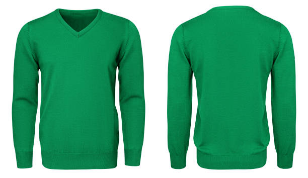 istock Blank template mens green sweatshirt long sleeve, front and back view, isolated white background with clipping path. Design pullover mockup for print. 908290482