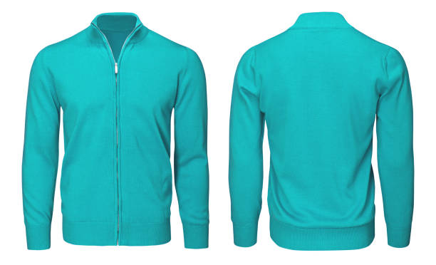 istock Blank template mens turquoise sweatshirt long sleeve, front and back view, isolated white background with clipping path. Design pullover mockup for print. 908292636