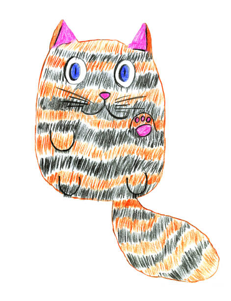 istock Little tabby cat (with orange and black stripes) holding one leg up on white background. Hand drawn. 908292648