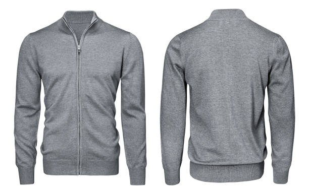 istock Blank template mens grey sweatshirt long sleeve, front and back view, isolated white background with clipping path. Design pullover mockup for print. 908292756
