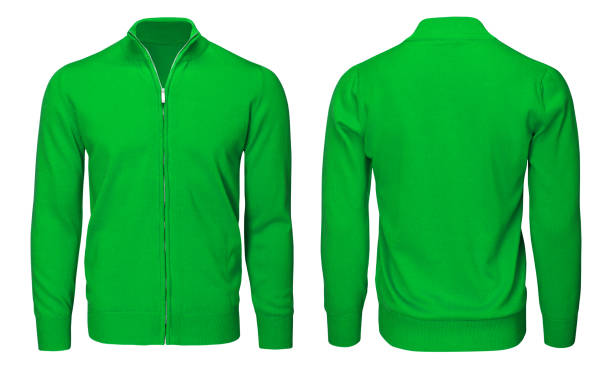 istock Blank template mens green sweatshirt long sleeve, front and back view, isolated white background with clipping path. Design pullover mockup for print. 908292848