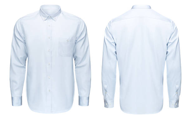 istock Business or classic blue shirt, front and back view, isolated white background with clipping path. 908292910