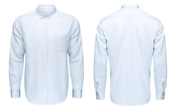 Business or classic blue shirt, front and back view, isolated white background with clipping path. stock photo