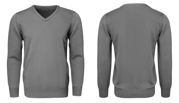 istock Blank template mens grey sweatshirt long sleeve, front and back view, isolated white background with clipping path. Design pullover mockup for print. 908292940