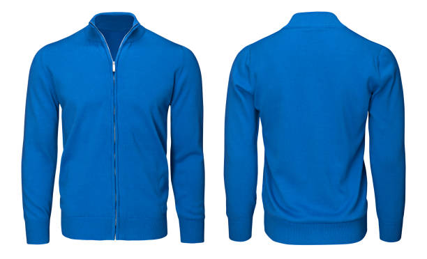 istock Blank template mens blue sweatshirt long sleeve, front and back view, isolated white background with clipping path. Design pullover mockup for print. 908293086