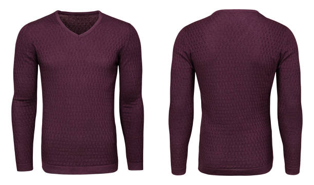 istock Blank template mens burgundy sweatshirt long sleeve, front and back view, isolated white background with clipping path. Design red pullover mockup for print. 908293318