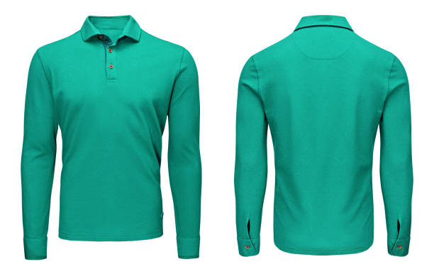 istock Blank template mens turquoise polo shirt long sleeve, front and back view, isolated white background with clipping path. Design sweatshirt mockup for print. 908296160