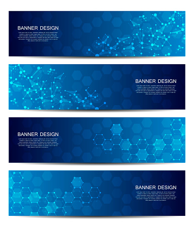 Science and technology banners. DNA molecule structure background. Scientific and technological concept. Vector illustration