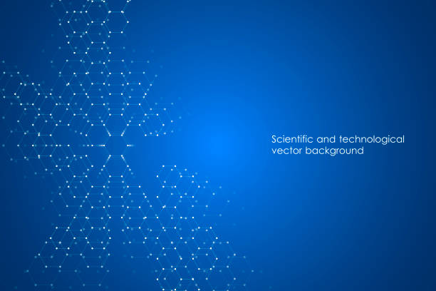 Abstract technological and scientific background with hexagons. Structure molecule and communication. Science, technology and medical concept. Vector illustration Abstract technological and scientific background with hexagons. Structure molecule and communication. Science, technology and medical concept. Vector illustration elementary particle stock illustrations