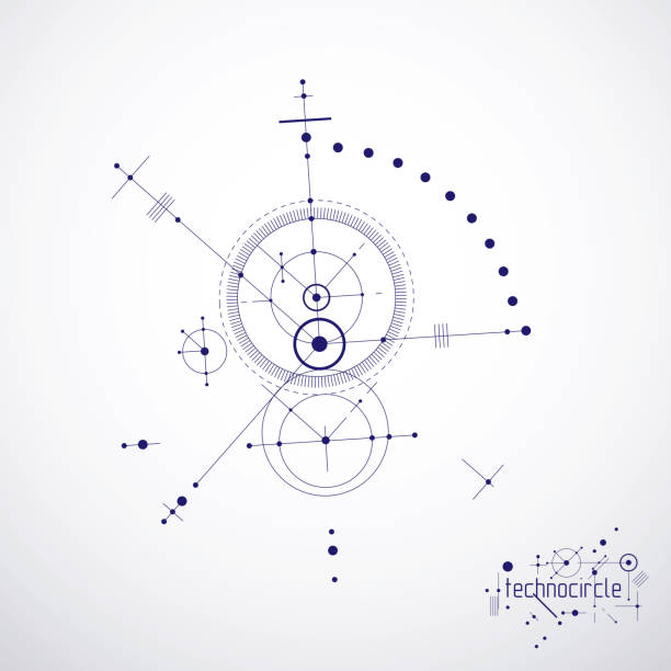 istock Mechanical scheme, vector engineering drawing with circles and geometric parts of mechanism. Technical plan can be used in web design and as wallpaper or background. 908314254