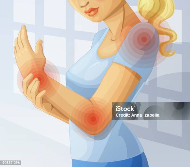 Joint Pain Cartoon Illustration Stock Illustration - Download Image Now - Adult, Arm, Backgrounds