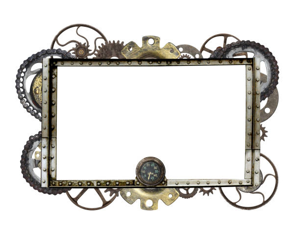 istock Metallic frame with vintage machine gears and cogwheel 908323748
