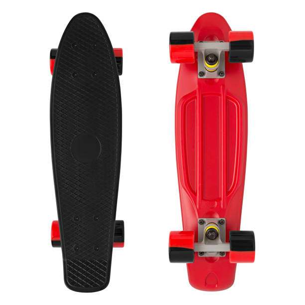 istock Black and red skateboard on isolated white background 908327570