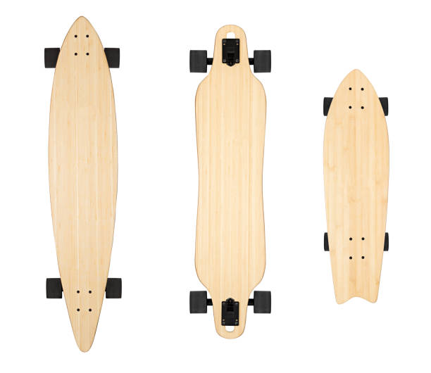 skateboard mock-up, leere longboard isoliert weißen hintergrund - longboard skating stock-fotos und bilder