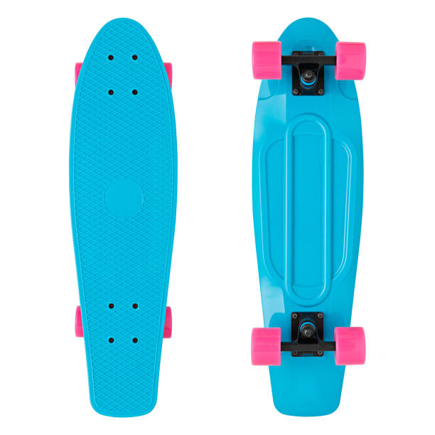 Blue skateboard  isolated white background Blue skateboard on a isolated white background longboard skating photos stock pictures, royalty-free photos & images