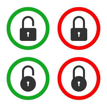 Set of closed and open padlock icons. Vector.